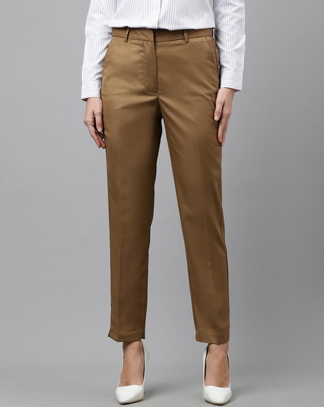 Buy English Navy Women Flat-Front Cigarette Trousers at Redfynd