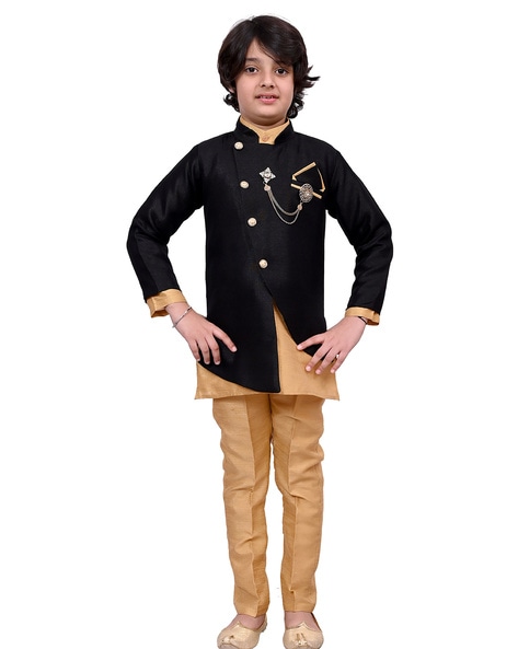 Bt Dezines Boy Side-Button Sherwani Set with Waistcoat
