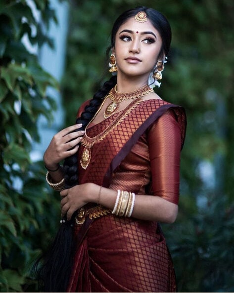 Maroon Banarasi Silk Saree With Blouse Piece - Naishu Trendz - 4155848