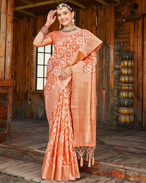 Woven Linen Saree in Light Orange : SPF6205