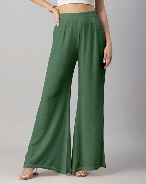 Buy Olive Green Solid Straight Pants Online - W for Woman