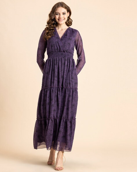 Imported Georgette Fancy Stylish Regular Solid MId Waist Dori Belt Lavender  Dress