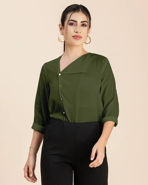 Anvi Olive Green Top with Back Belt