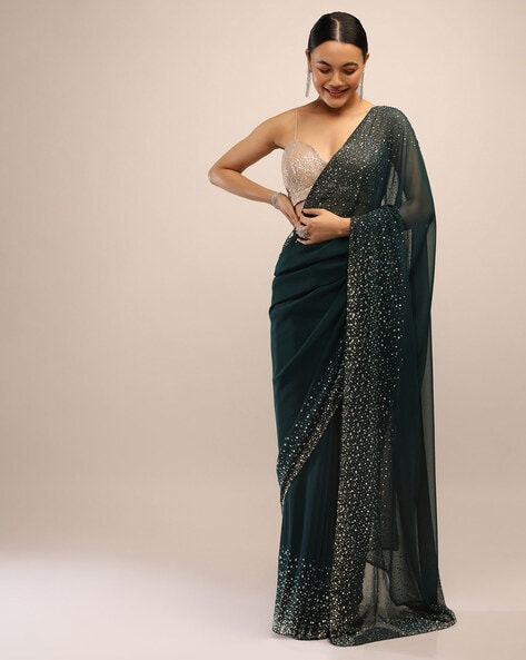 Buy Ocean Green Saree In Organza With Hand Embroidery Work In Floral Design  And Unstitched Blouse Online - Kalki Fashion