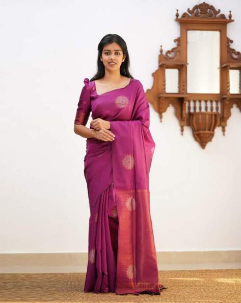 Buy Magenta Sarees for Women by Indie Picks Online