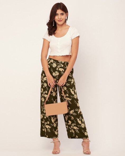 www.Nuroco.com - Loose Print Pink Flower Floral Harem Pants Capri Bottoms  Sweatpants High Waist