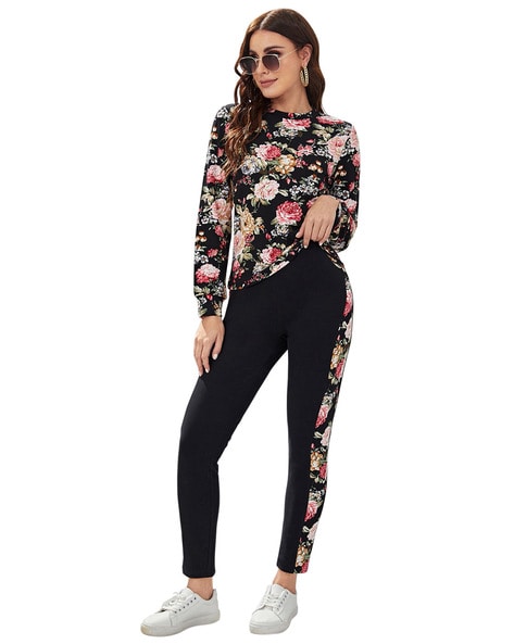 Women's floral tracksuit outlet pants black