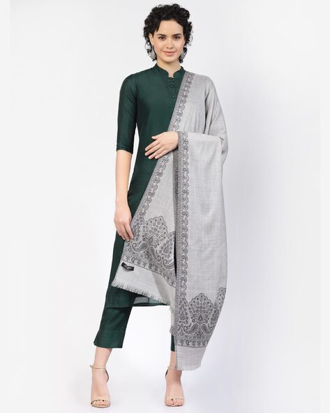 Women Embroidered Shawl with Fringed Hem Price in India