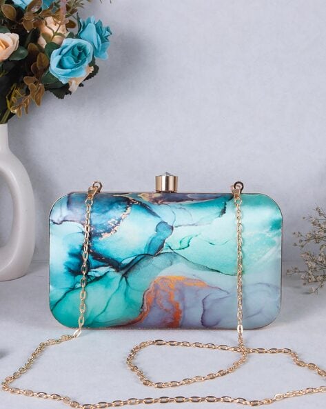 Blue and green outlet clutch bag