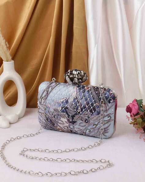 Grey embellished clutch discount bag