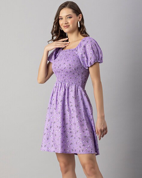 Purple floral sale dress short