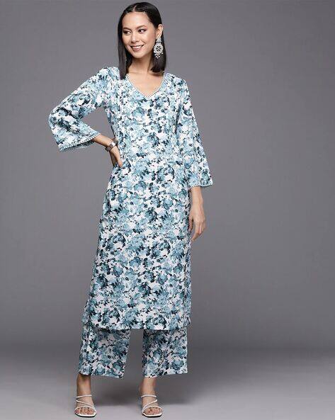 SVARAA Women Abstract Print Straight Kurta with Palazzos