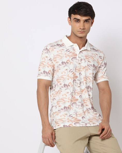 Men Leaf Print Regular Fit Polo T-Shirt
