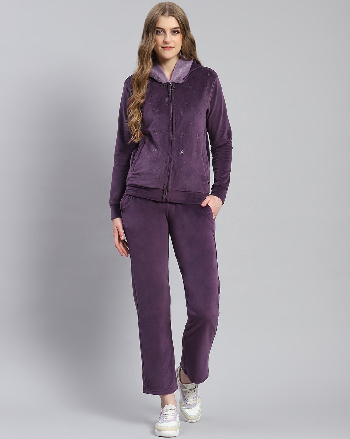 Purple velour hot sale tracksuit womens