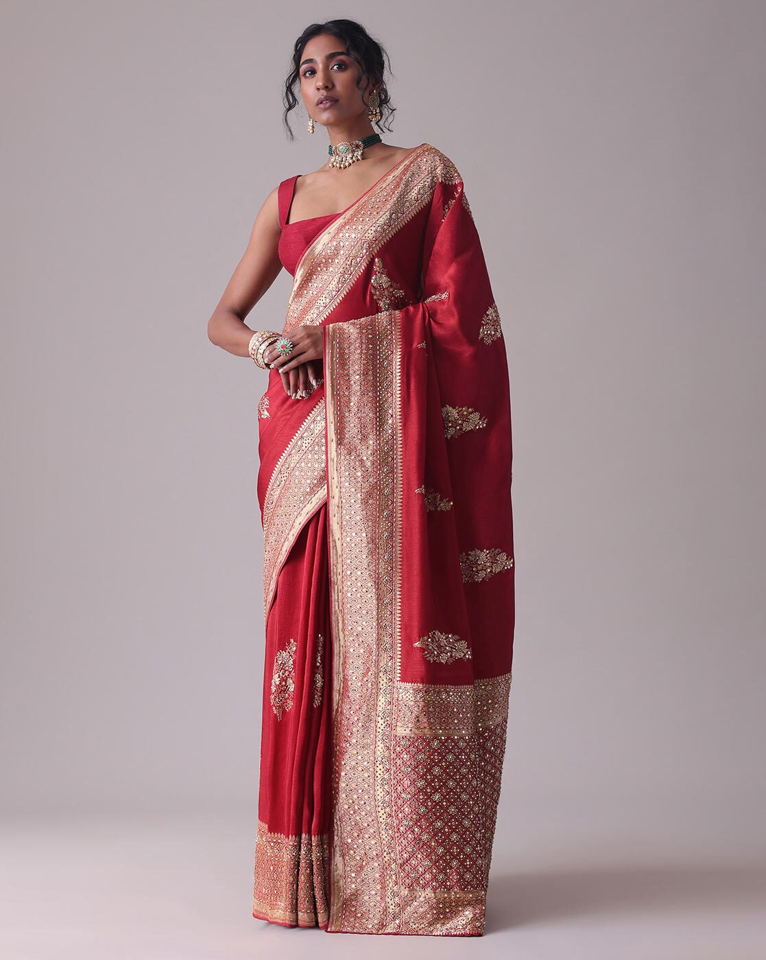 Buy Cherry Red Saree In Silk With Bandhani Printed Jaal And Abla  Embellished Scallop Border KALKI Fashion India