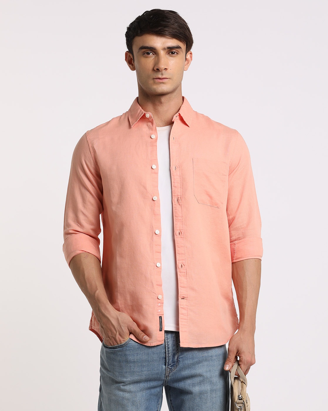Regular Fit Solid Cotton Linen Shirt