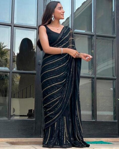 Buy Black Women's Designer Sequins Saree Online. – Odette