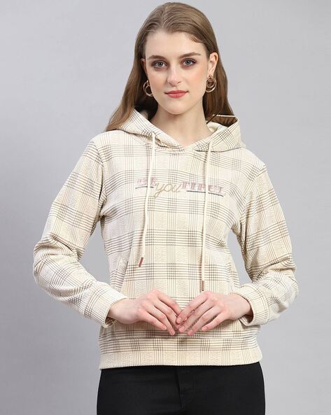 Women Checked Regular Fit Hoodie