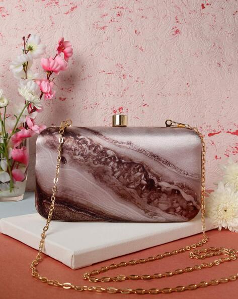 Pink Rose Printed Clutch Bag