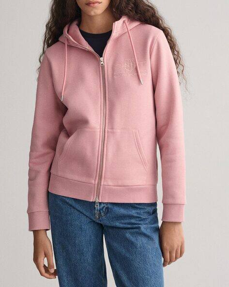 Women Logo Embroidered Zip-Front Hoodie