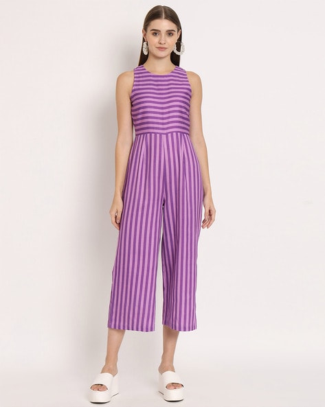 Purple striped sales jumpsuit