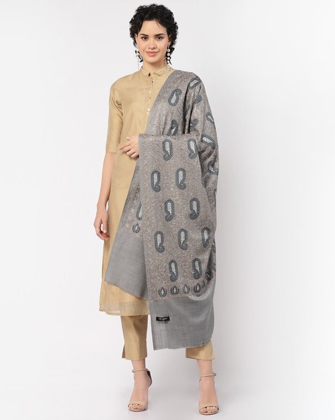 Women Embroidered Shawl with Contrast Border Price in India