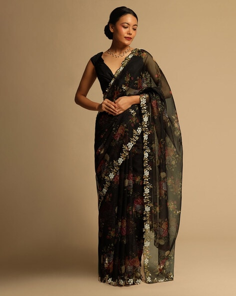 Buy Kalki fashion Half and half saree in black and white adorn in mirror  embellished border at Amazon.in
