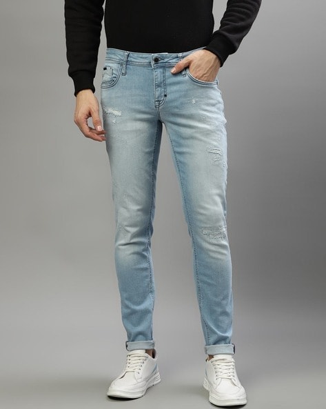 Mens light clearance wash tapered jeans