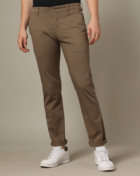 levis brown slim men slim fit flat front trousers