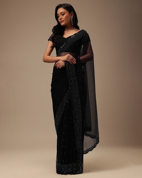 Festive Pirate Black Bandhani Saree Embroidered In Muslin | Bandhani saree,  Beautiful saree, Black saree
