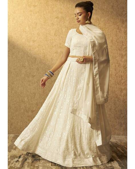 Shop Cream designer Lehengas for Women Online | Aza Fashions