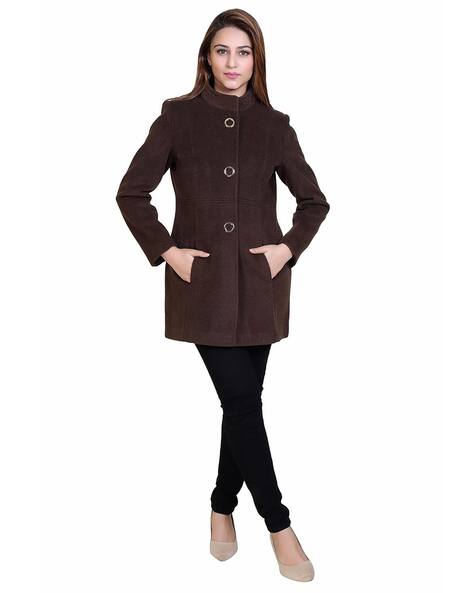 Buy comfy sparrow Women High-Neck Peacoat Coat Online | Ajio.com