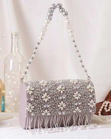 Grey beaded 2024 clutch bag