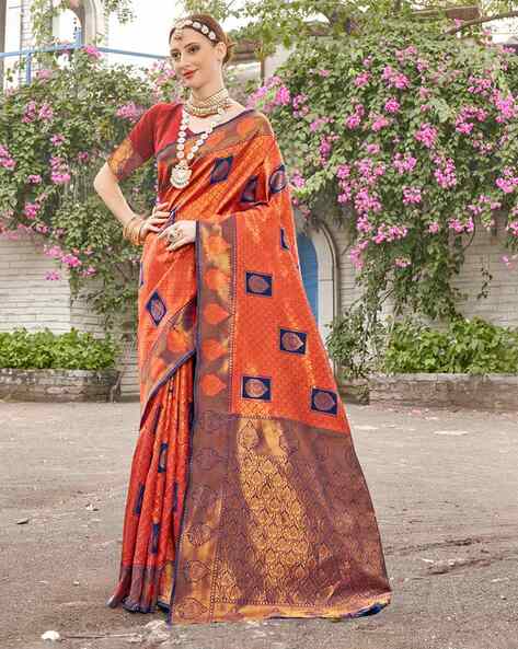 Rust orange Kanchipuram silk saree... - Kanchi Pattu Sarees | Facebook