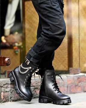 Mens black military style 2025 boots