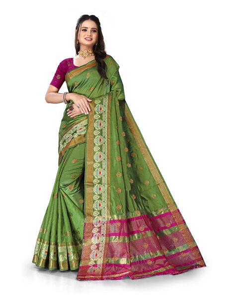 Magnificent Mehendi Green Intricately Handwoven Matka Cotton Silk Saree -  Loomfolks