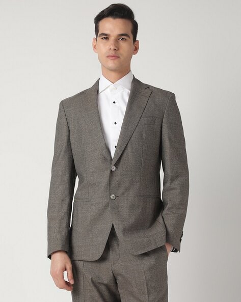 Buy BOSS Performance-Stretch Checked Slim-Fit Suit, Grey Color Men