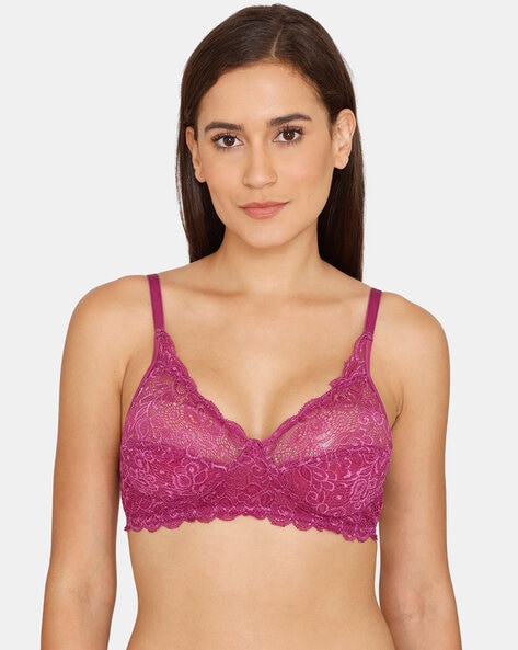 Buy Lace Non-Padded Non-Wired Full Coverage Bra in Purple Online