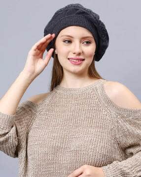 bharatasya Women Ribbed Knitted Beret Cap-picture-35
