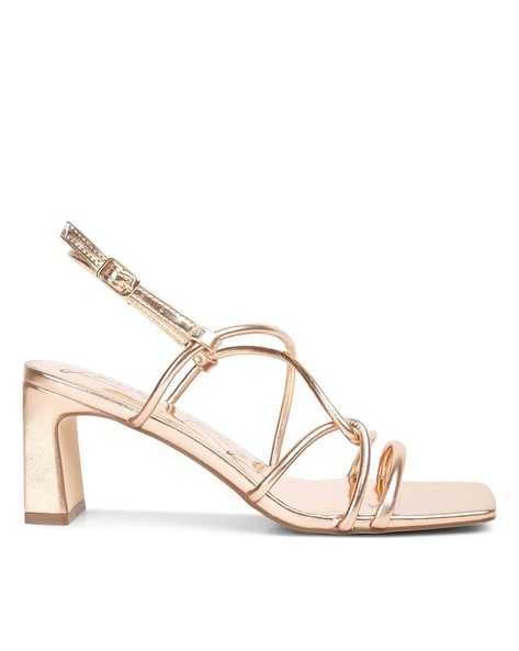 LEATHER STRAPPY SANDALS - Gold | ZARA India