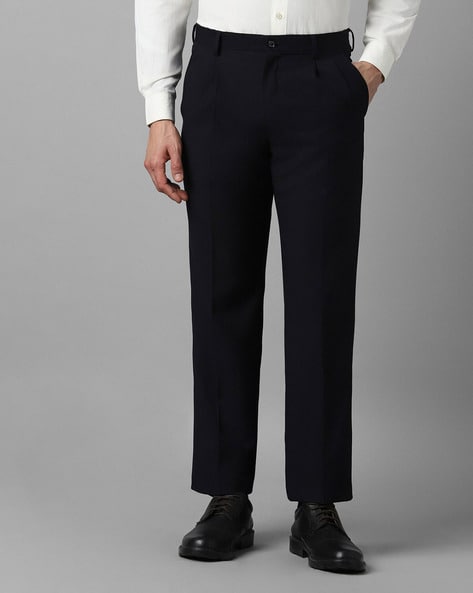 Buy Men Black Ultra Slim Fit Textured Flat Front Formal Trousers Online -  173175 | Louis Philippe