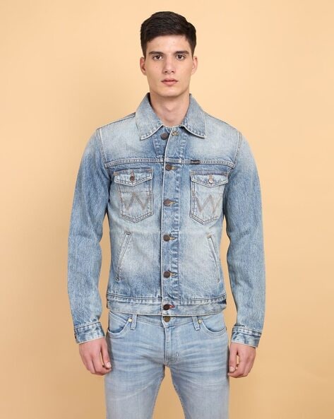 Men Regular Fit Denim Jacket with Flap Pockets