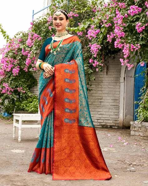 Turquoise Blue Silk Traditional Saree – paanericlothing