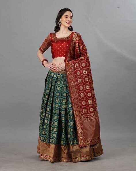 Buy Velvet Sequins Green and Maroon Designer Lehenga Choli Online -