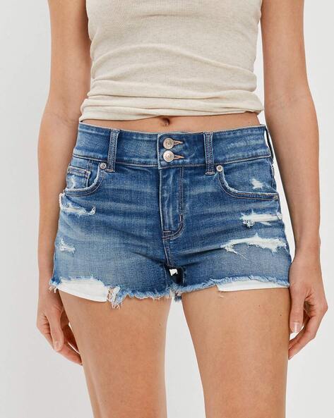 Ladies Distressed Stretchy Denim Shorts Clubwear Ripped Mid Rise Hot Pants  Mini | eBay