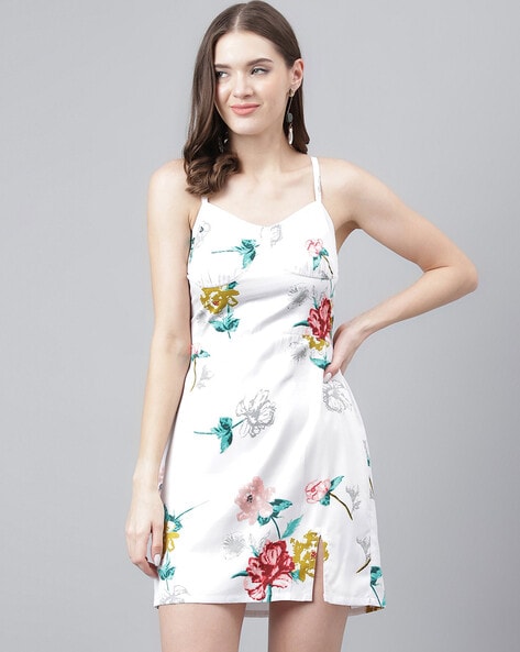 White floral fitted fashion dress