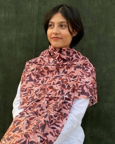 Women Leaf Print Cotton Stole Price in India