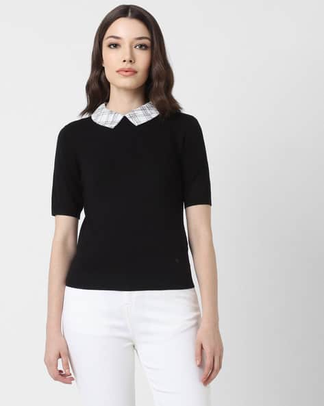 black peter pan collar top