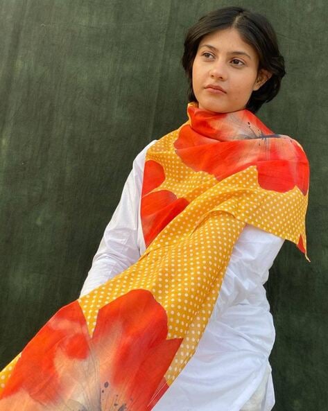Women Floral Print Cotton Stole Price in India