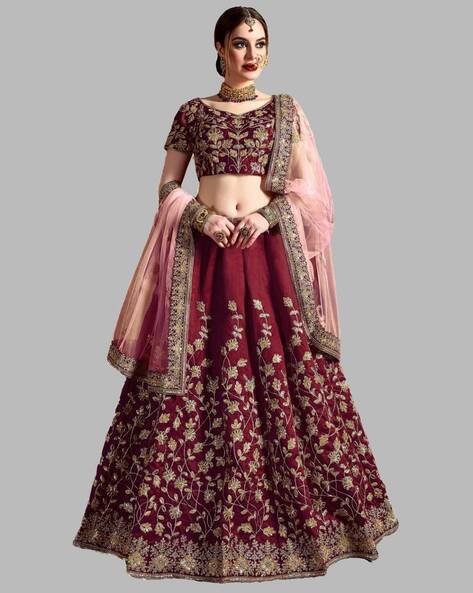 Bridal Lehengas : Maroon pure velvet heavy designer embroidered ...